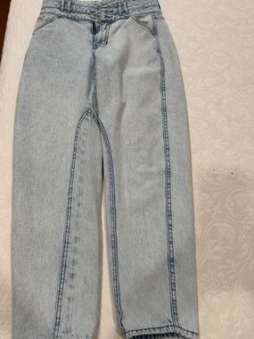 Veronica Beard Light Blue Paperbag Waist Cropped Jeans with Tie